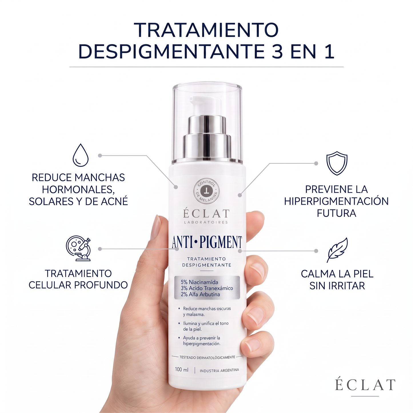 ÉCLAT® | Emulsión Facial Anti-Pigment Dermocosmética para Manchas Hormonales, Solares y de Acné